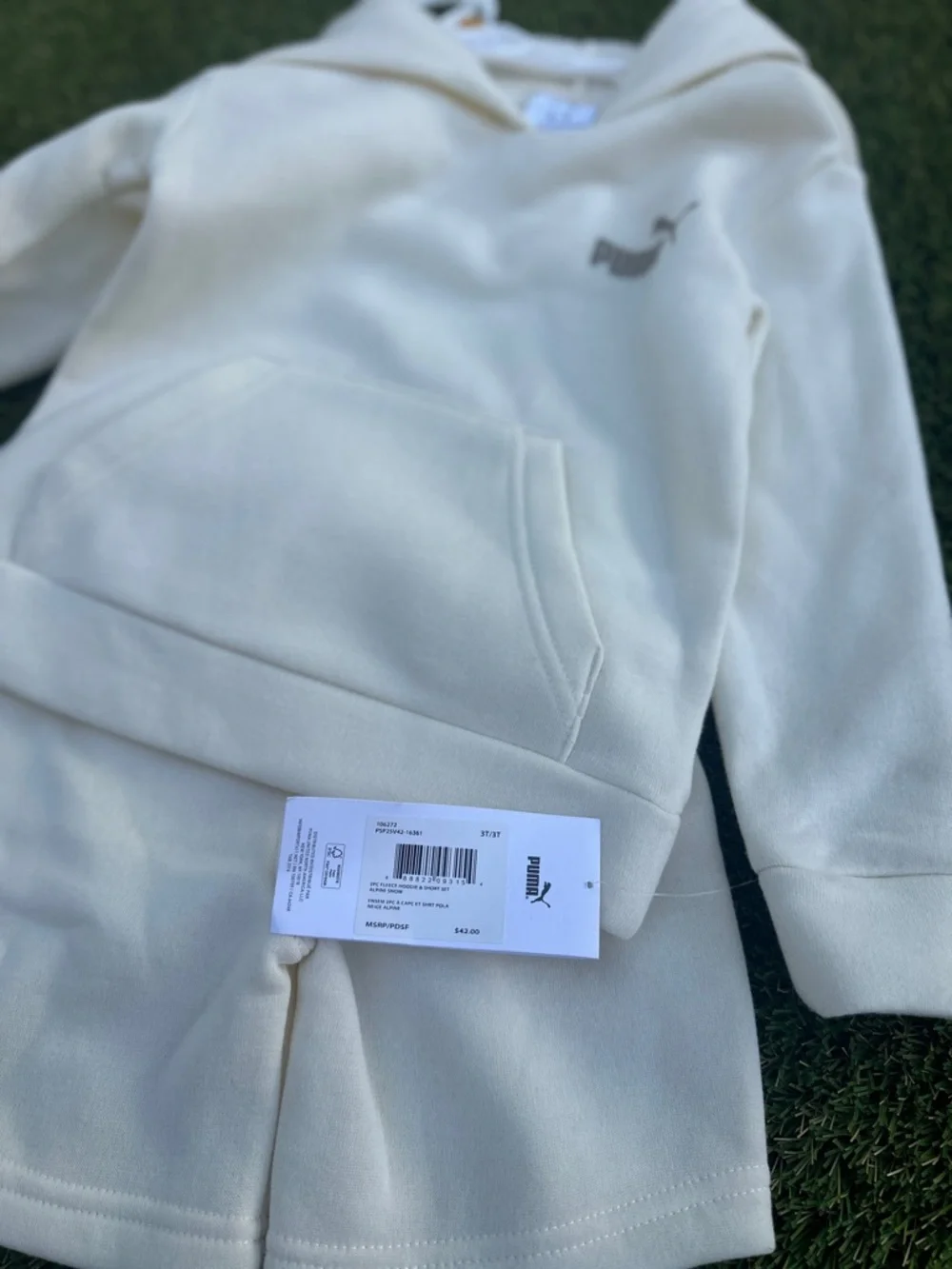 Puma Cream Kids Hoodie & Shorts Matching Set - Picture 3 of 4